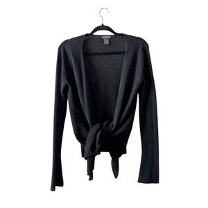 Vintage 90s Y2K Cashmere Open Wrap Cardigan Black Flared Sleeve Whimsygoth S